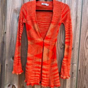 Tiger Mist Long Sleeve Knit Lettuce Trim Top/XS/Orange